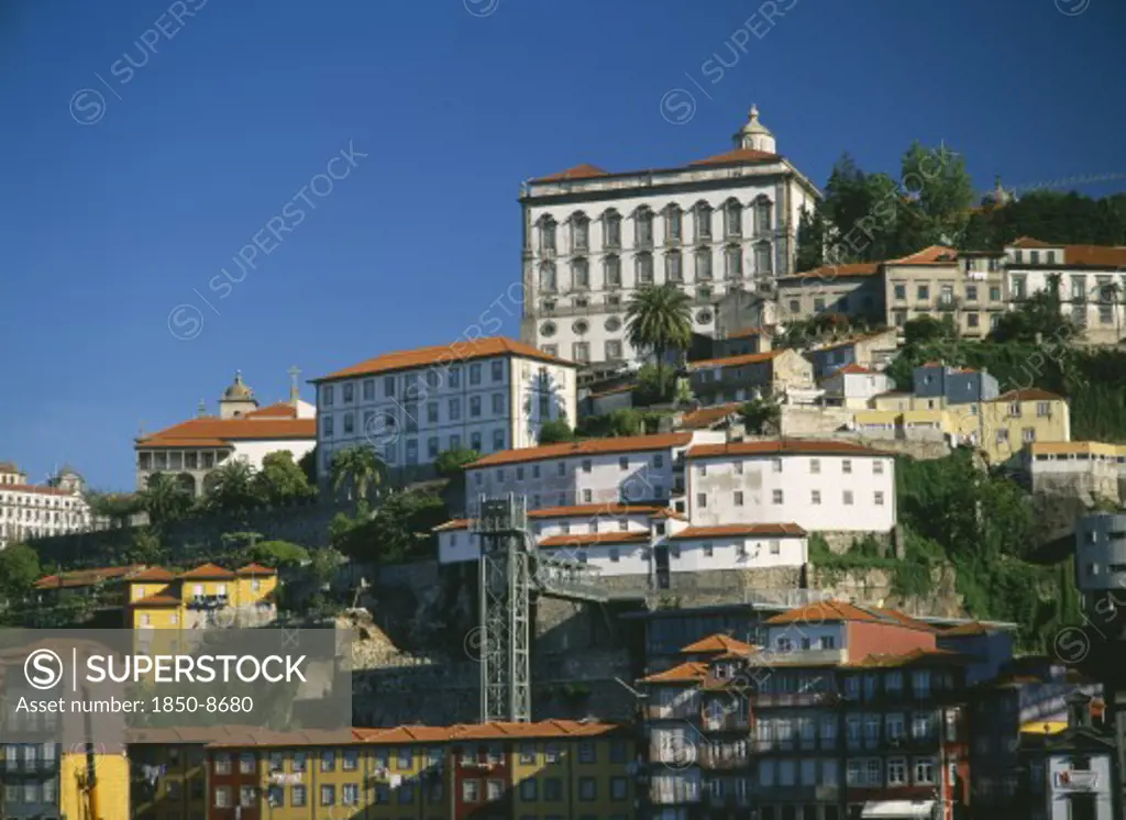 Portugal, Porto, Oporto, View Over Ribeira District And Bishops Palace
