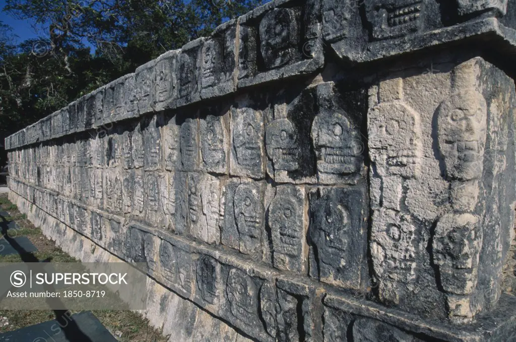 Mexico, Yucatan, Chichen Itza, Temple Of Skulls Exterior Detail