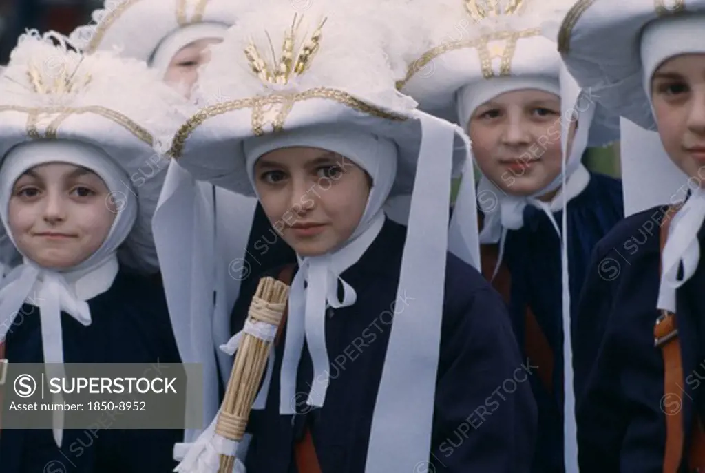 Belgium, Walloon Region, Binche, Children In Medieval Costume
