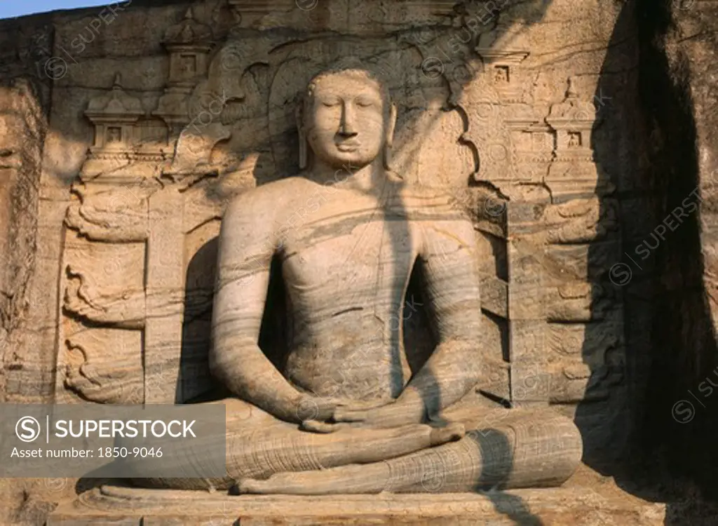 Sri Lanka, Polonnaruwa, Gal Vihara.  Mid Twelth Century Seated Buddha Figure Carved From Granite.