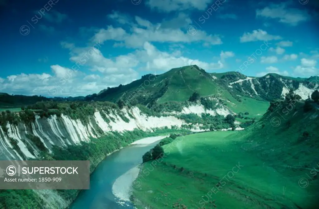 New Zealand, North Island, Manawatu Region, River Eroded Valley Through Volcanic Rock