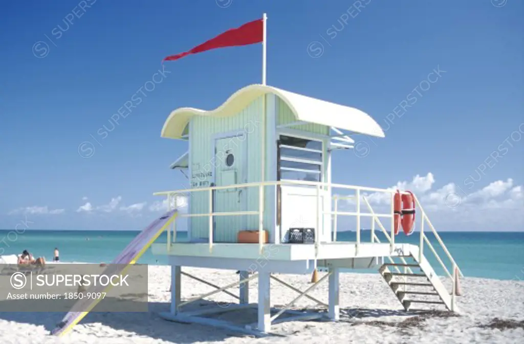 Usa, Florida, Miami, Art Deco Style Lifeguard Station On Miami Beach