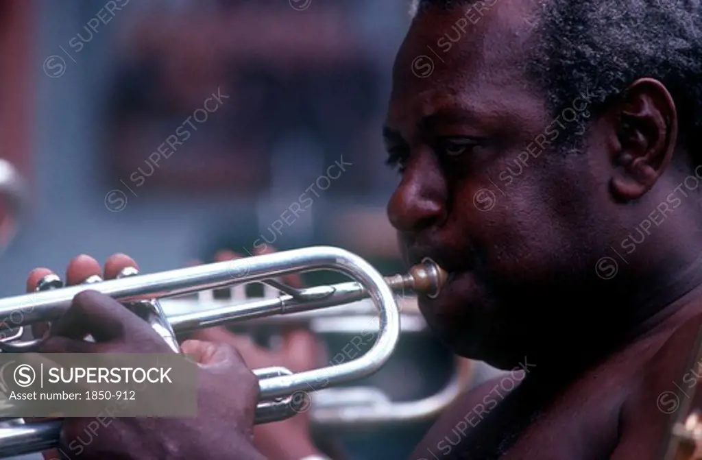 Cuba, Havana, Close Up Of A Trumpet Player