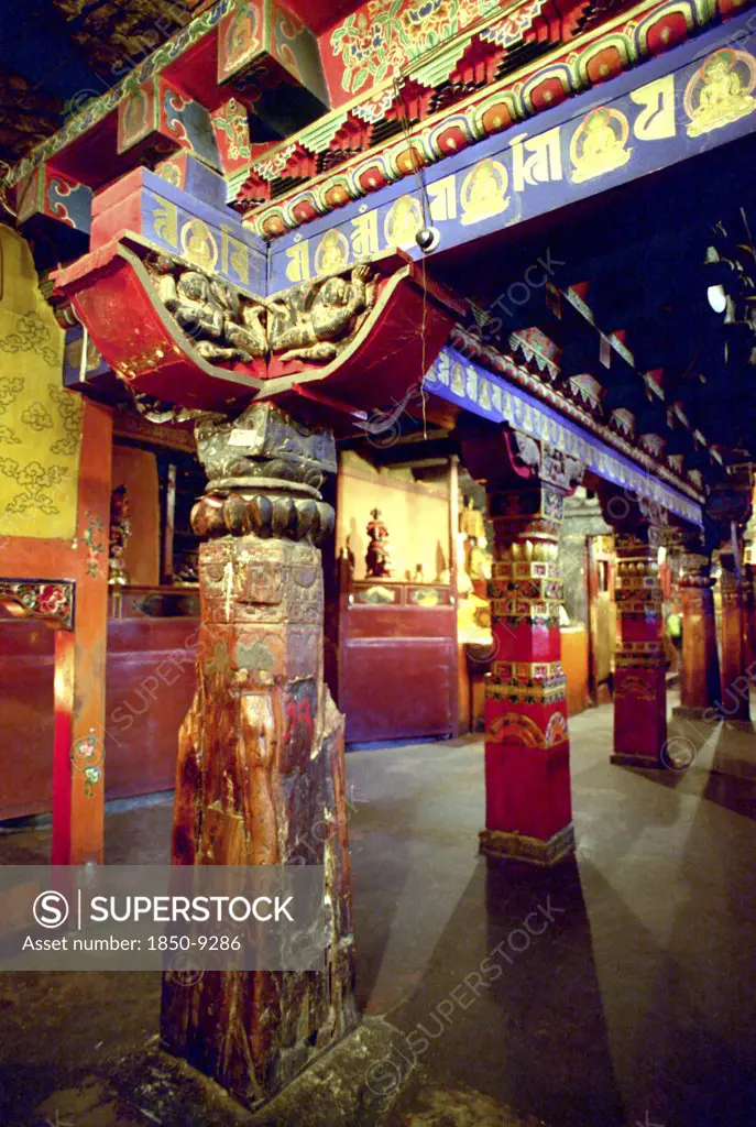 China, Tibet, Lhasa, Colourful Jokhang Temple Interior