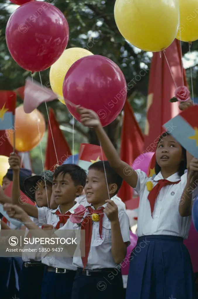 Vietnam, South, Ho Chi Minh City, Children At Celebration Communist Rally During September 3 Parade.