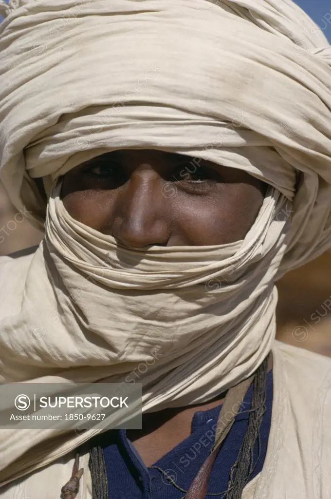 Mali, Tribal People, Head And Shoulders Portrait Of Touareg Man.