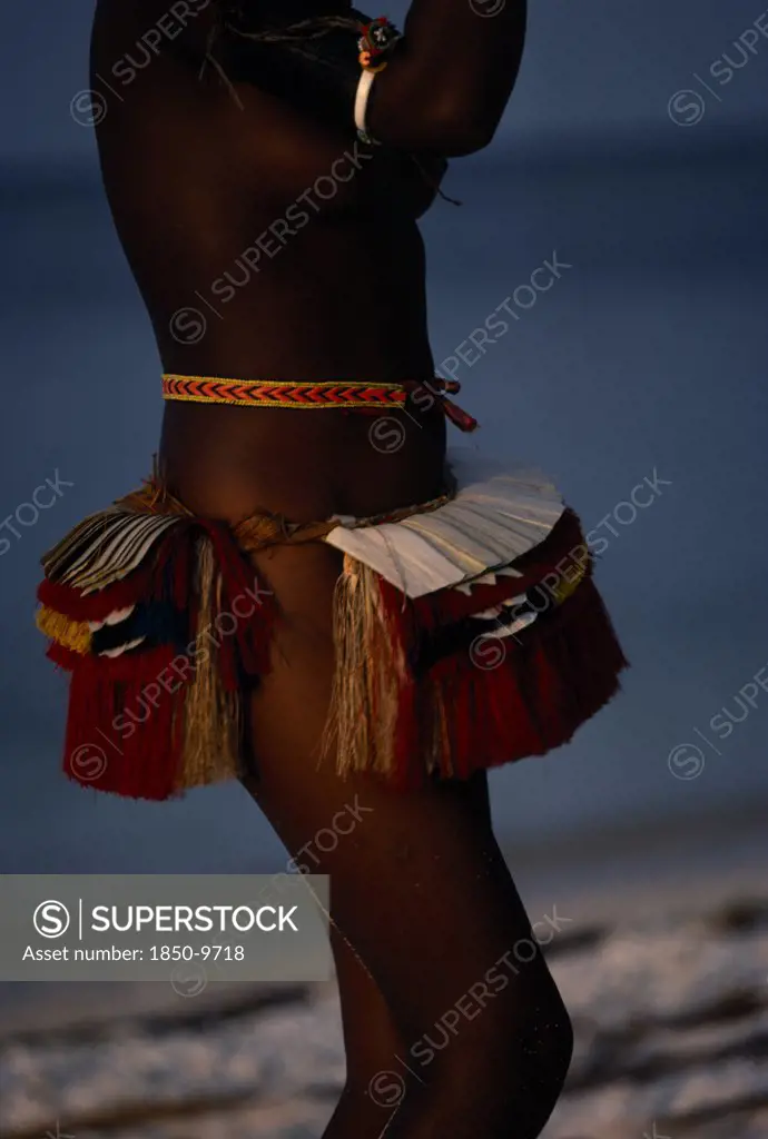 Papua New Guinea, Trobriand Islands, Cropped Shot Of Girl Dressed For Traditional Dance