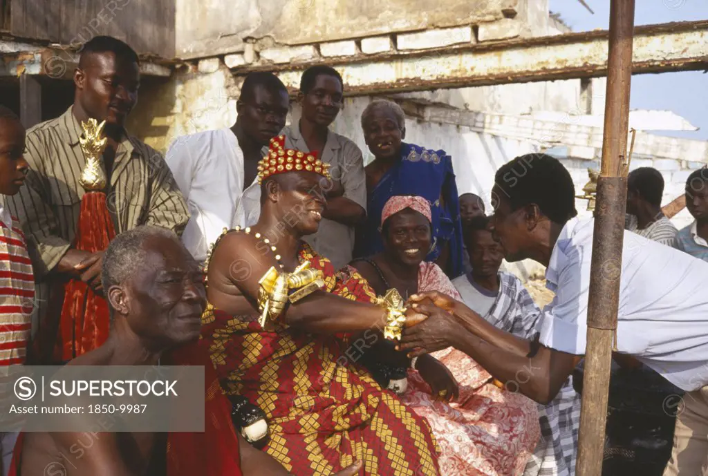 Ghana, Accra, Ashanti Chief Receiving Obeisance In Village Outside Accra.