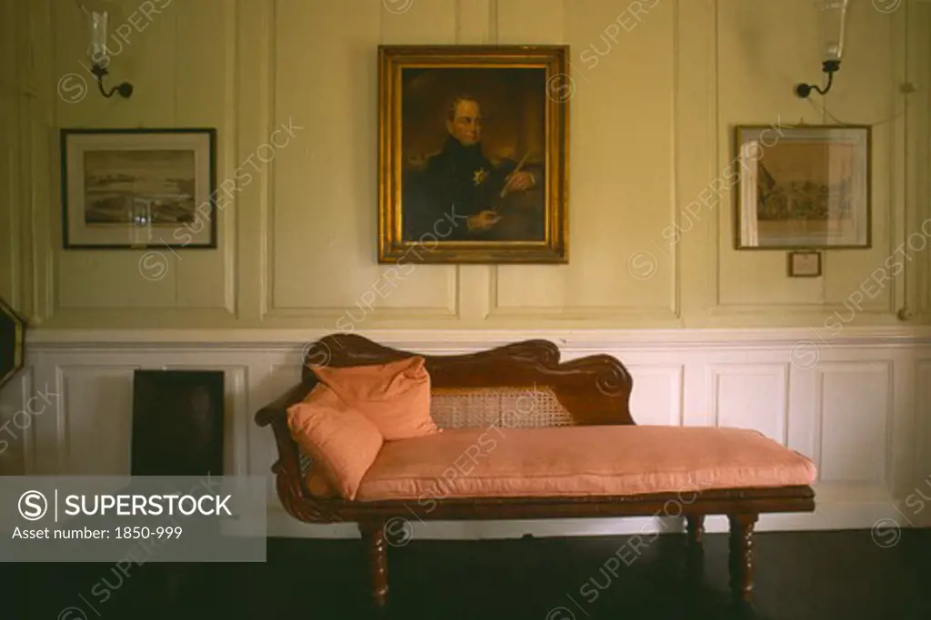 West Indies, Antigua, GovernorS Mansion, Interior With Chaise-Longue And Paintings