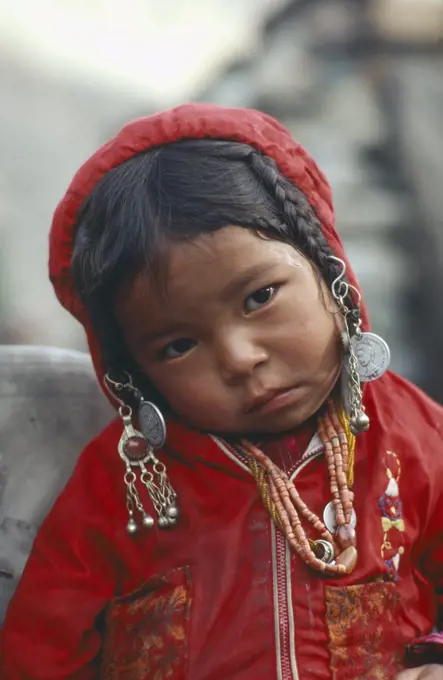 Afghanistan, Tribal People, Portrait Of Kirghiz Child.