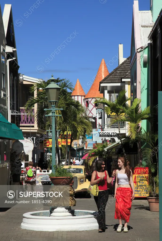 Market street and shops at Philipsburg in St. Maarten, Dutch Caribbean