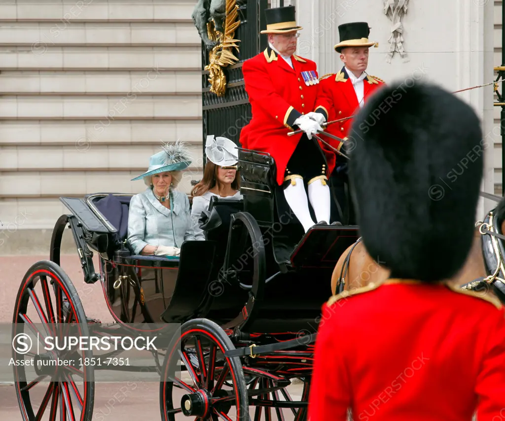 Camilla Parker Bowles Duchess of Cornwall and Kate Middleton Duchess of  Cambridge leave Buckingham Palace in royal coach for Ceremony of Trooping the Colour June 2012