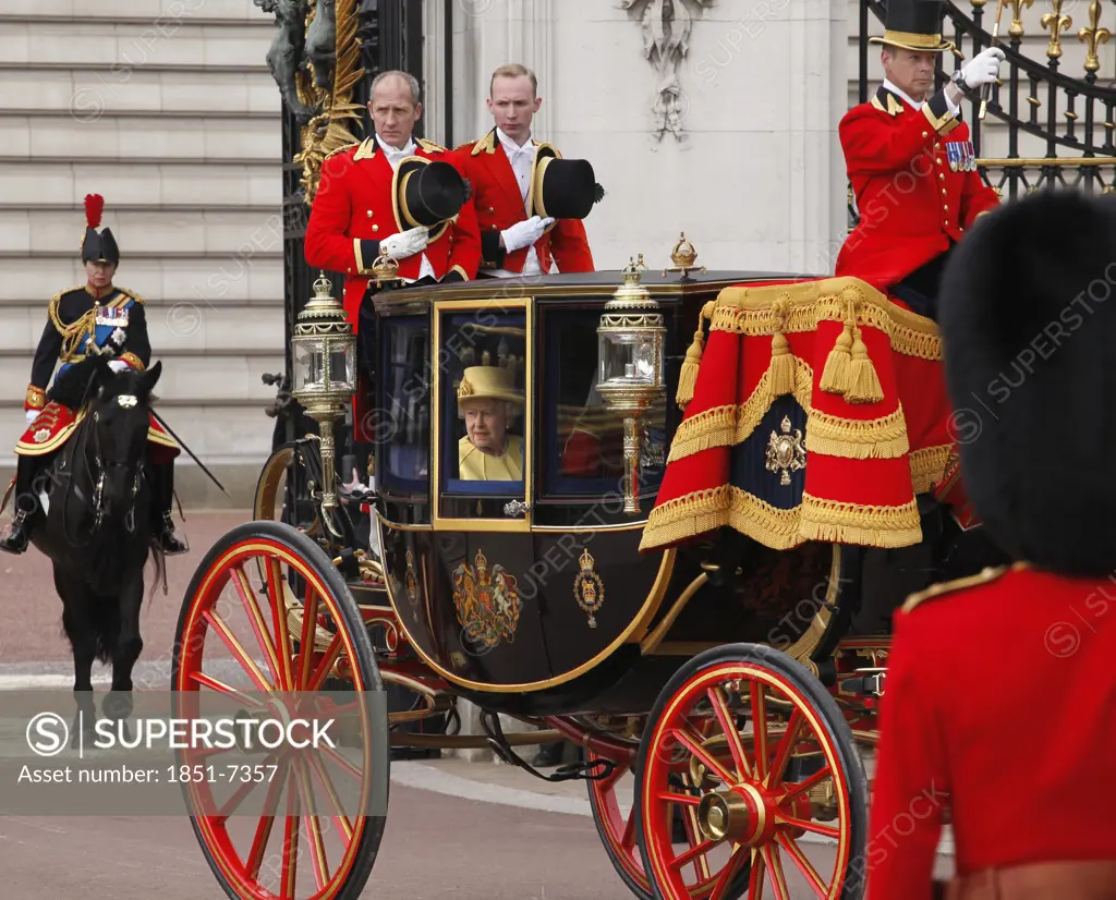 Queen Elizabeth II and Prince Philip leave in the Royal Coach from of Buckingham Palace  at the Trooping of the Colour Ceremony  June 2012