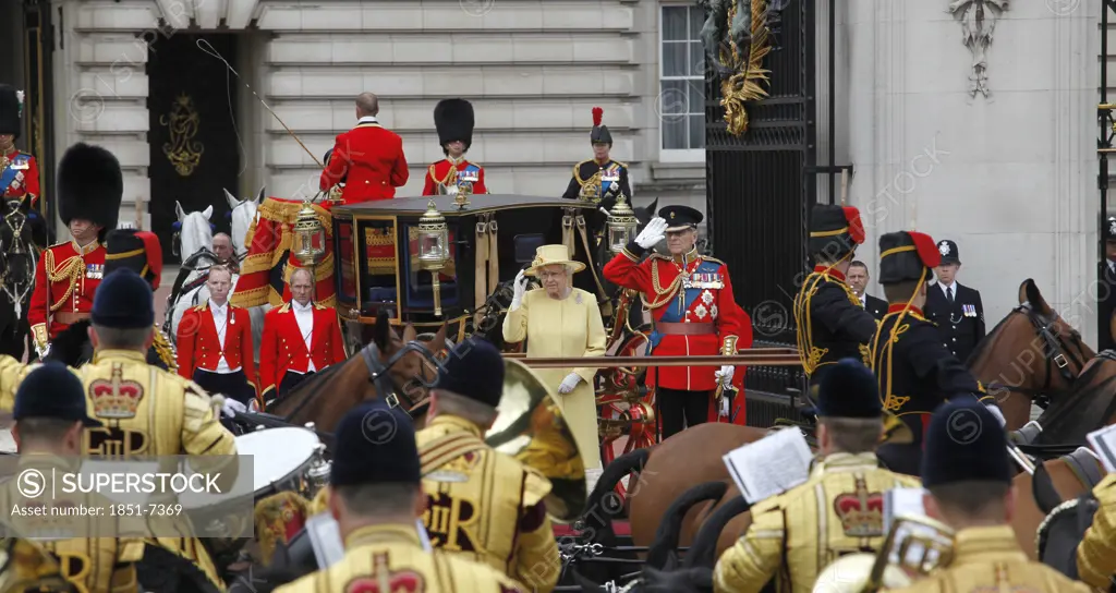 Queen Elizabeth II  and Prince Philip taking Salute at  Buckingham Palace  at the Trooping of the Colour Ceremony  June 2012