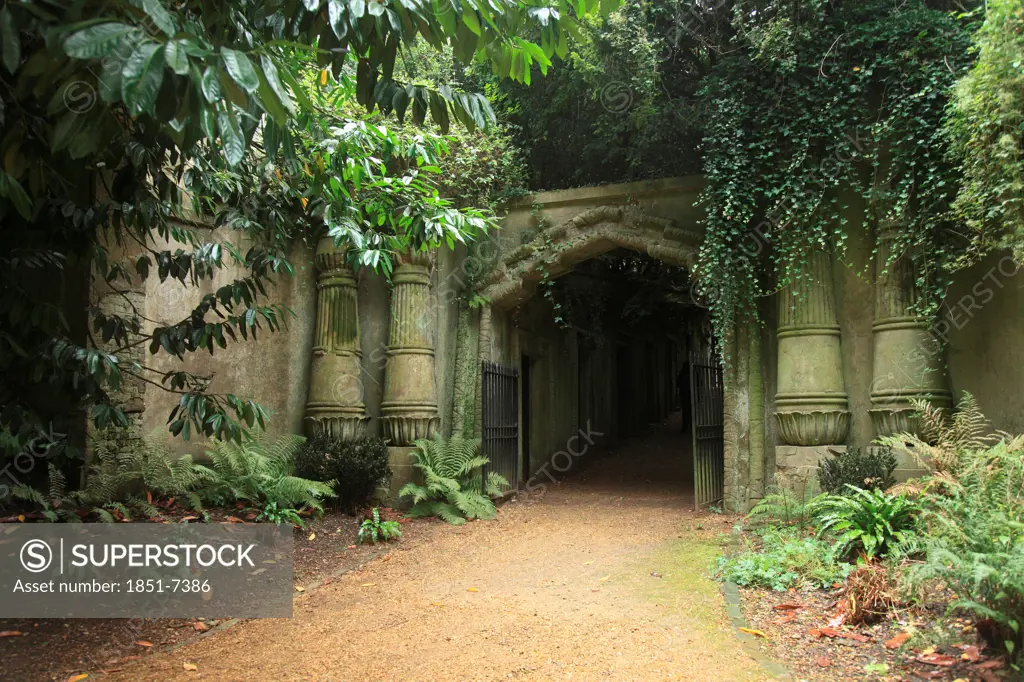 Egyptian Gate at the Highgate Cemetery West in London England