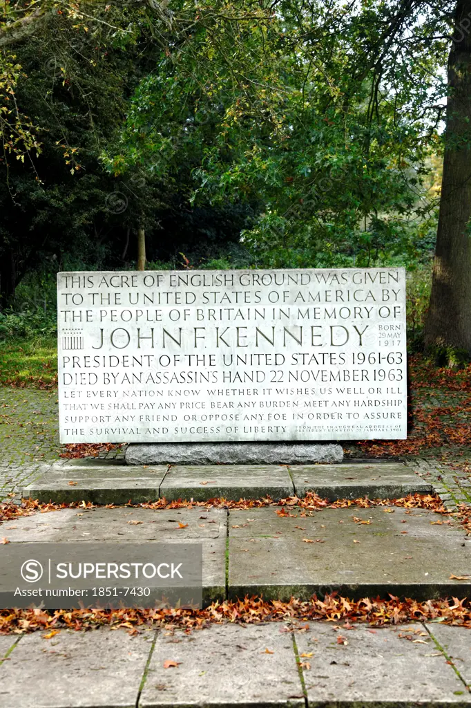 John F Kennedy Memorial stone at Runnymede  England.