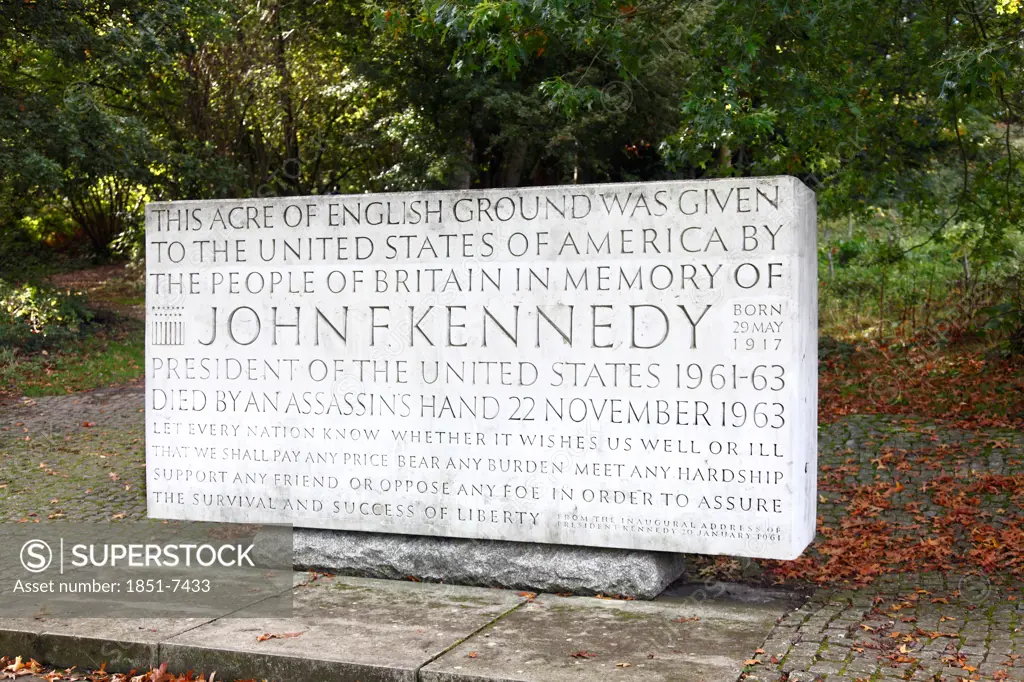 John F Kennedy Memorial stone at Runnymede  England.