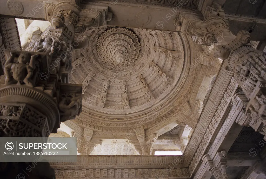 India, Rajasthan, Ranakpur, Interior detail of Jain Temple 