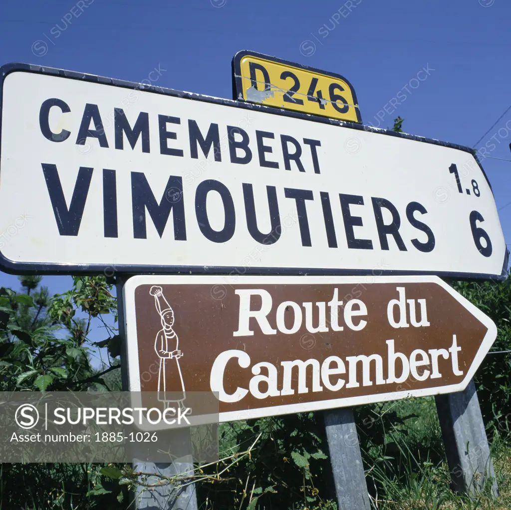 France, Normandy, General, Route du Camembert road sign