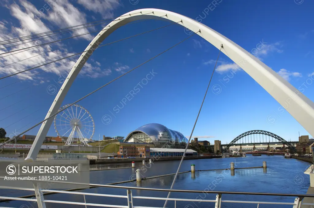 UK - England, Tyne and Wear, Gateshead, Gateshead Millennium Bridge and the Sage Gateshead Music Centre 