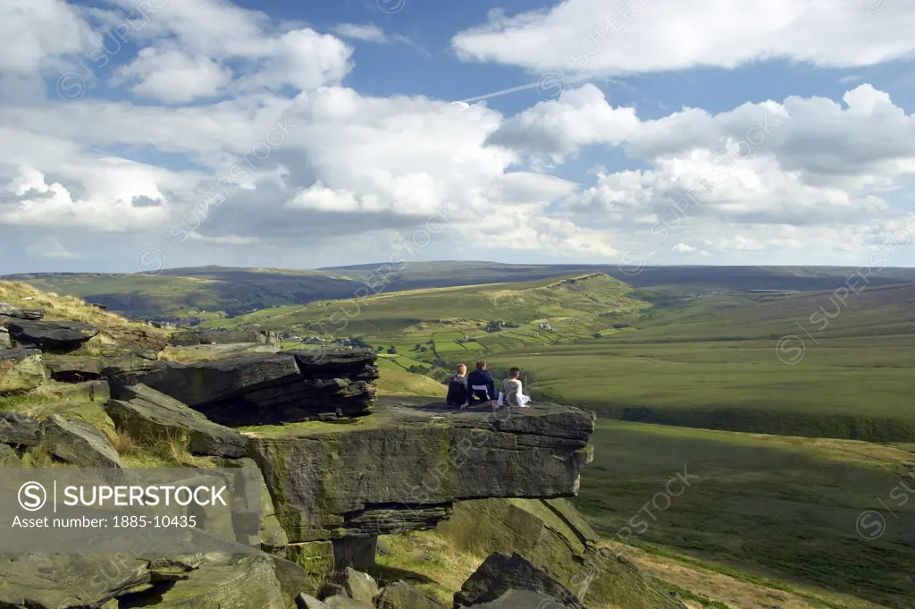 UK - England, Yorkshire, Marsden - near, Group admiring Pennine view at the Buckstones Deanhead  