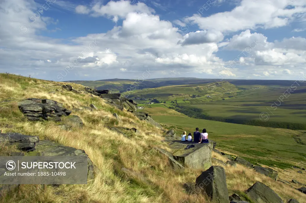 UK - England, Yorkshire, Marsden - near, Family enjoying Pennine view at the Buckstones Deanhead  
