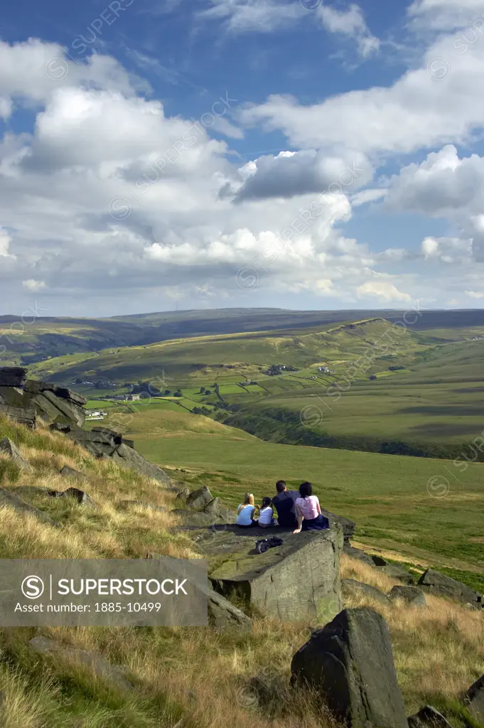 UK - England, Yorkshire, Marsden - near, Family enjoying Pennine view at the Buckstones Deanhead  