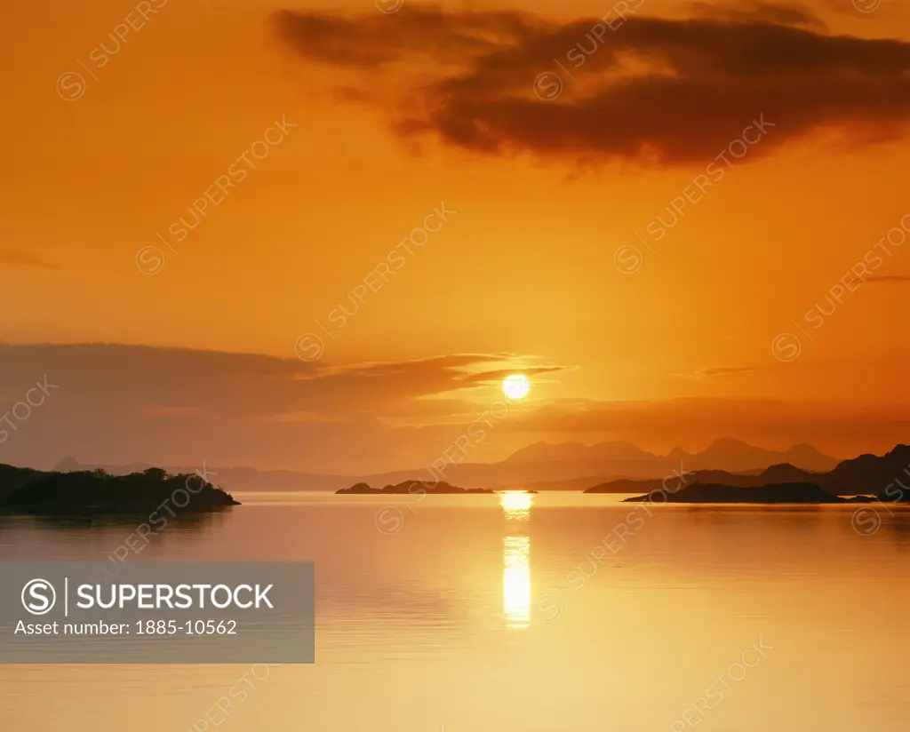 UK - Scotland, Highland, Rum - near, Islands of Rum and Eigg at sunset
