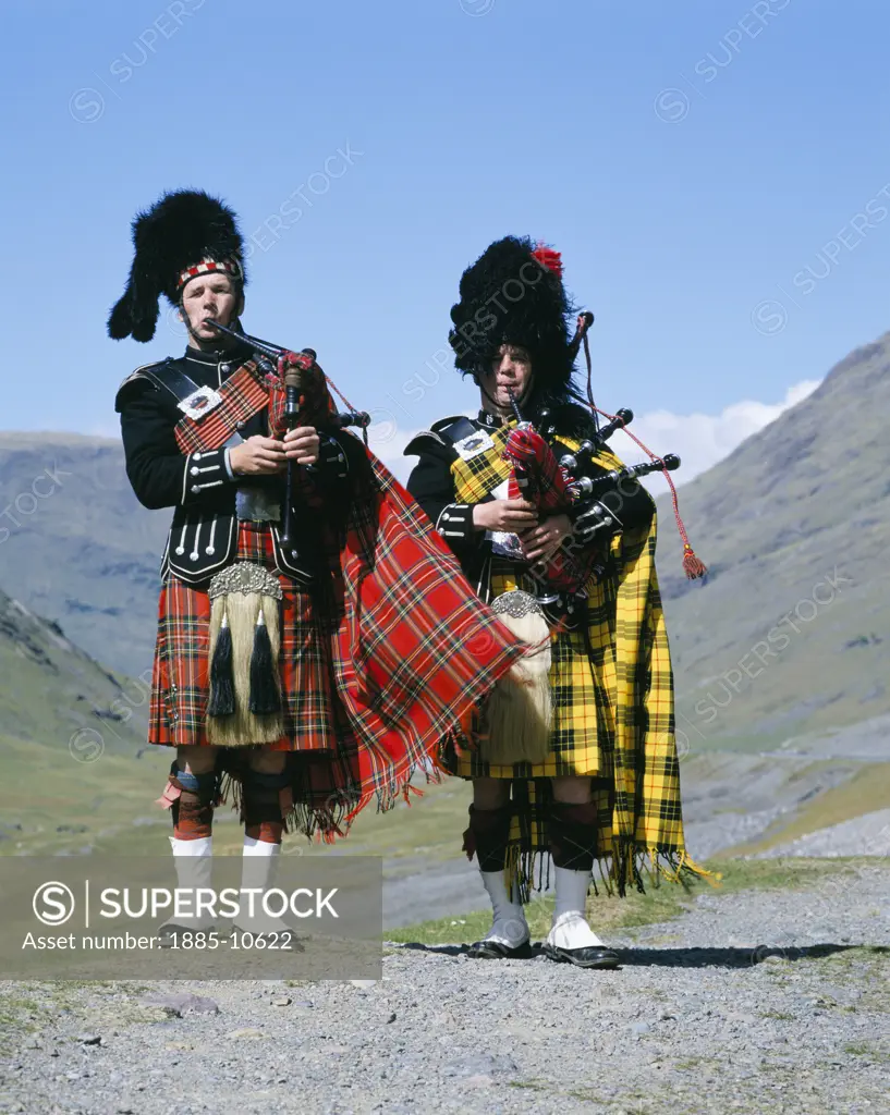 UK - Scotland, Highland, General, Highland Pipers and highland scenery
