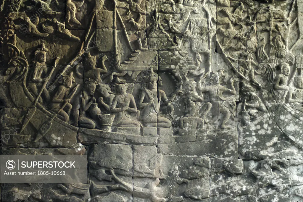 Cambodia, , Siem Reap - near, Bas-relief at Angkor Wat tenple 