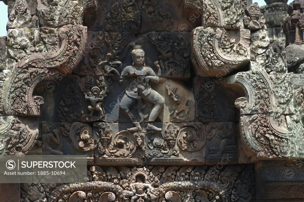 Cambodia, , Siem Reap - near, Angkor Wat - Bas-relief at Banteay Srei Temple