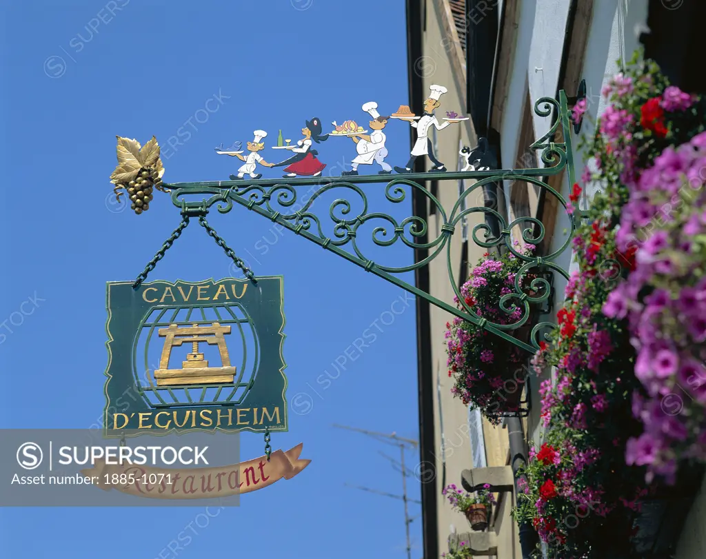 France, Alsace, Eguisheim, Restaurant sign