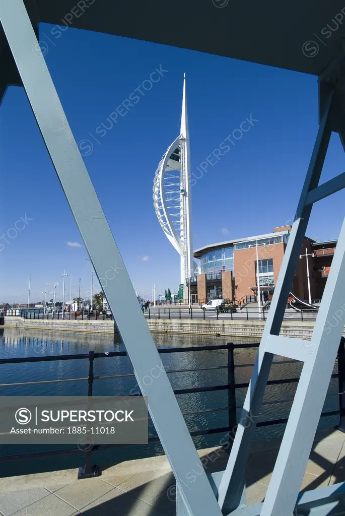 UK - England, Hampshire, Portsmouth, , Spinnaker Tower at Gun Wharf - framed by steelwork