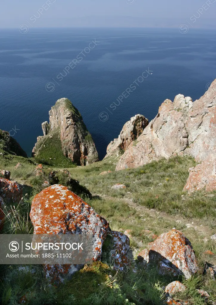 Russian Federation, , Lake Baikal, Lake view from clifftop at Cape Choboi on Olchon Island 