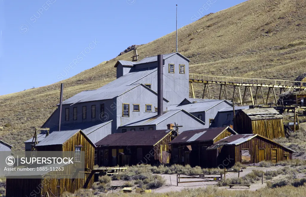 USA, California, Bodie, The mine buildings in ghost town