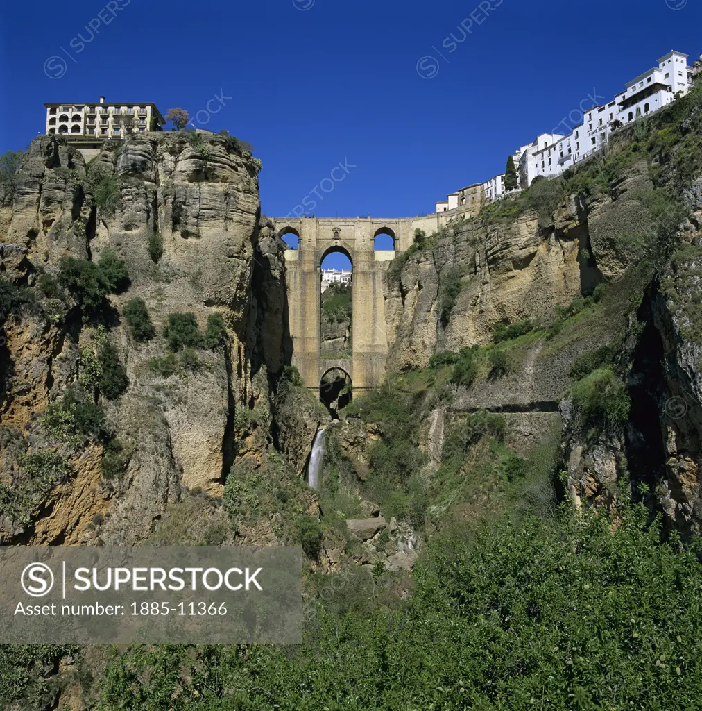 Spain, Andalucia, Ronda, The Puente Nuevo bridge over the El Tajo river gorge