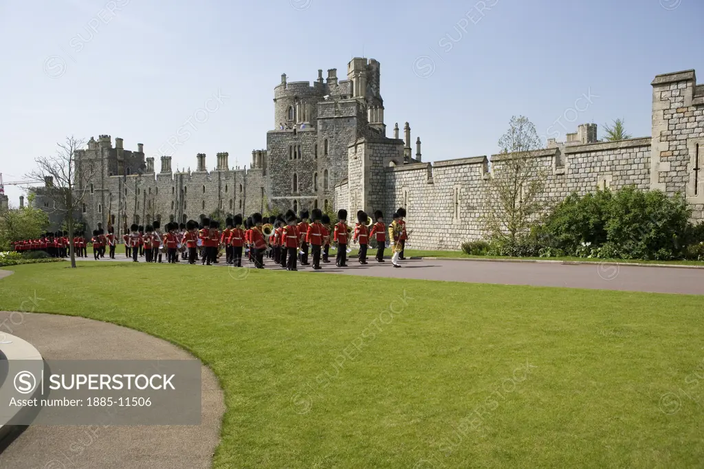 UK - England, Berkshire, Windsor, Windsor Castle -  Welsh Guards Band in Golden Jubilee Commemorative Garden