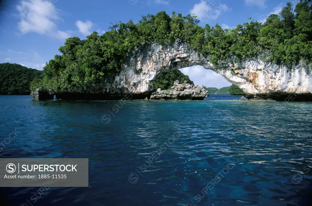 Micronesia, Palau , Rock Islands, Natural stone arch in sea