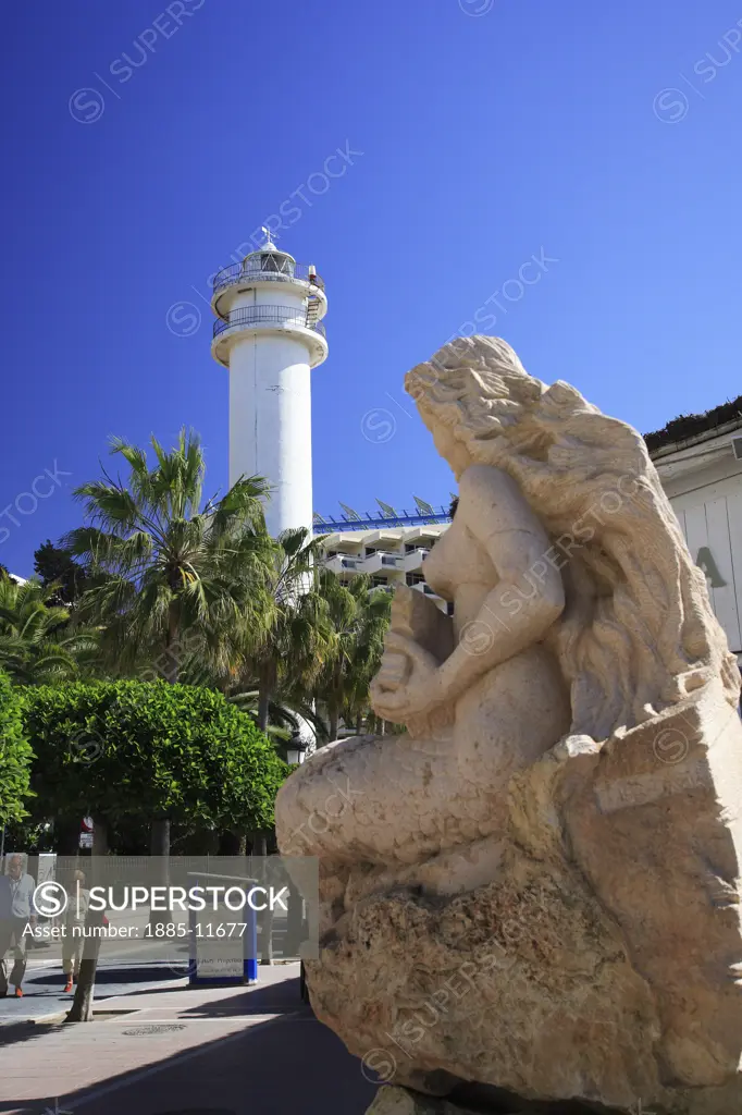 Spain, Costa del Sol, Marbella, Mermaid statue on Promenade Avenida Duque de Ahumada