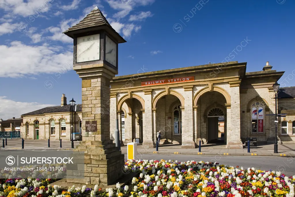 UK - England, Cleveland, Saltburn, The Listed Grade II station building and clocktower in springtime