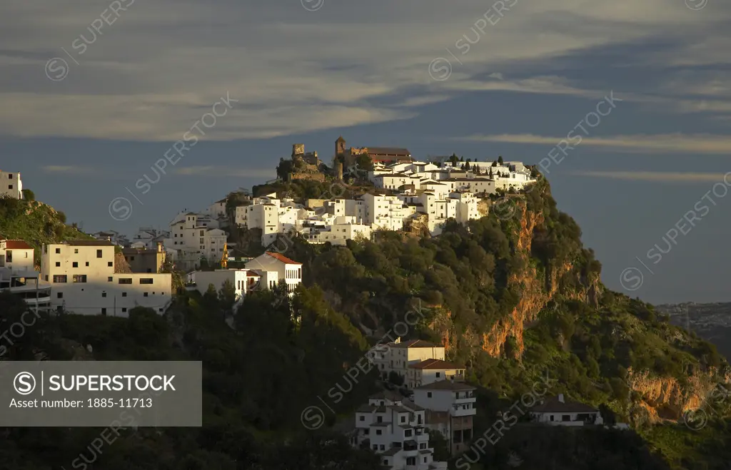 Spain, Andalucia, Casares, White hill town in warm sun