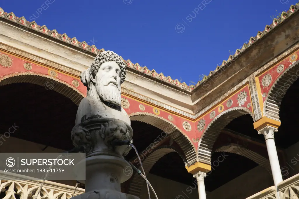 Spain, Andalucia, Seville, Casa de Pilatos - detail of fountain 