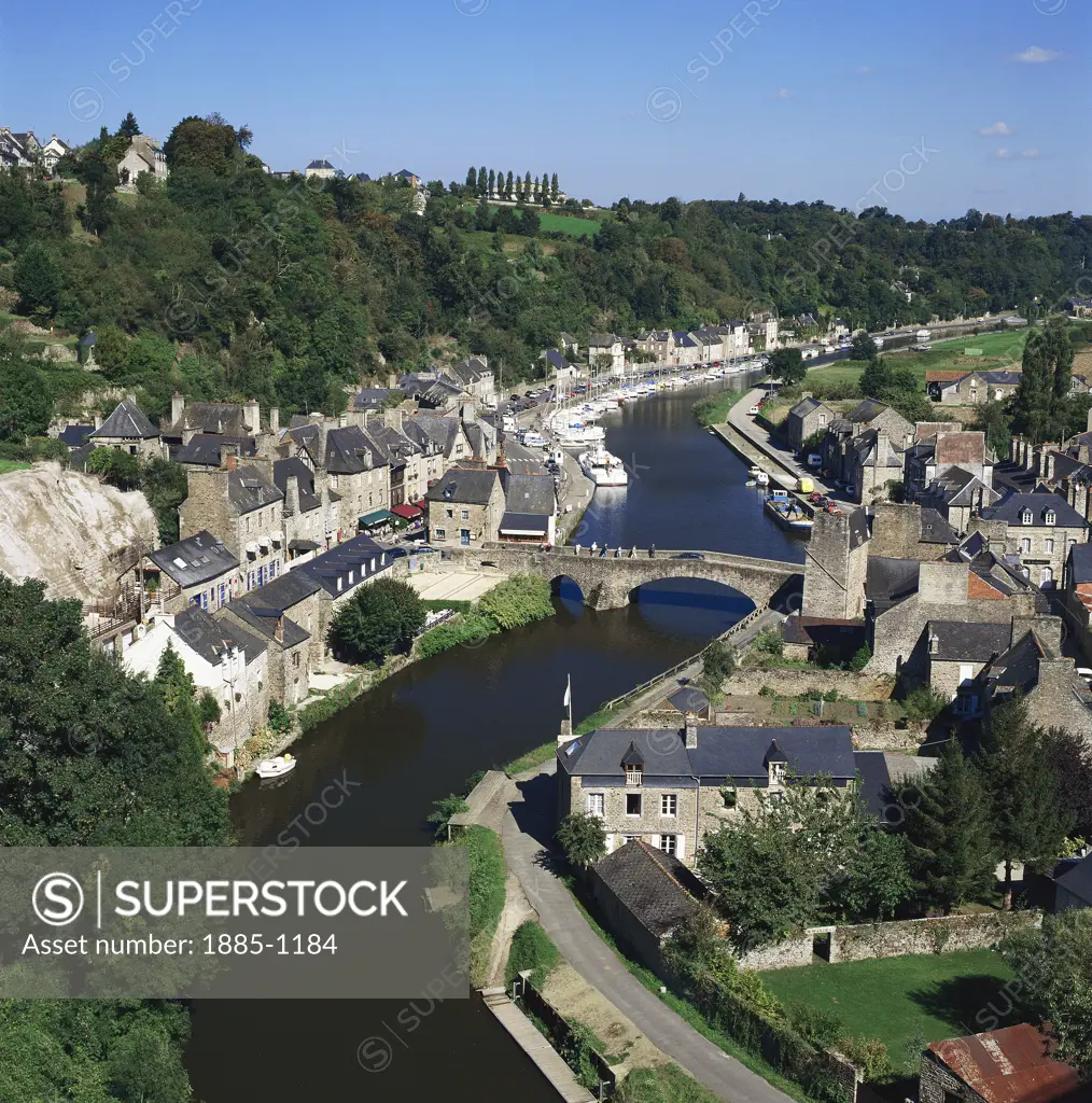France, Brittany, Dinan, View over Old Town and River Rance