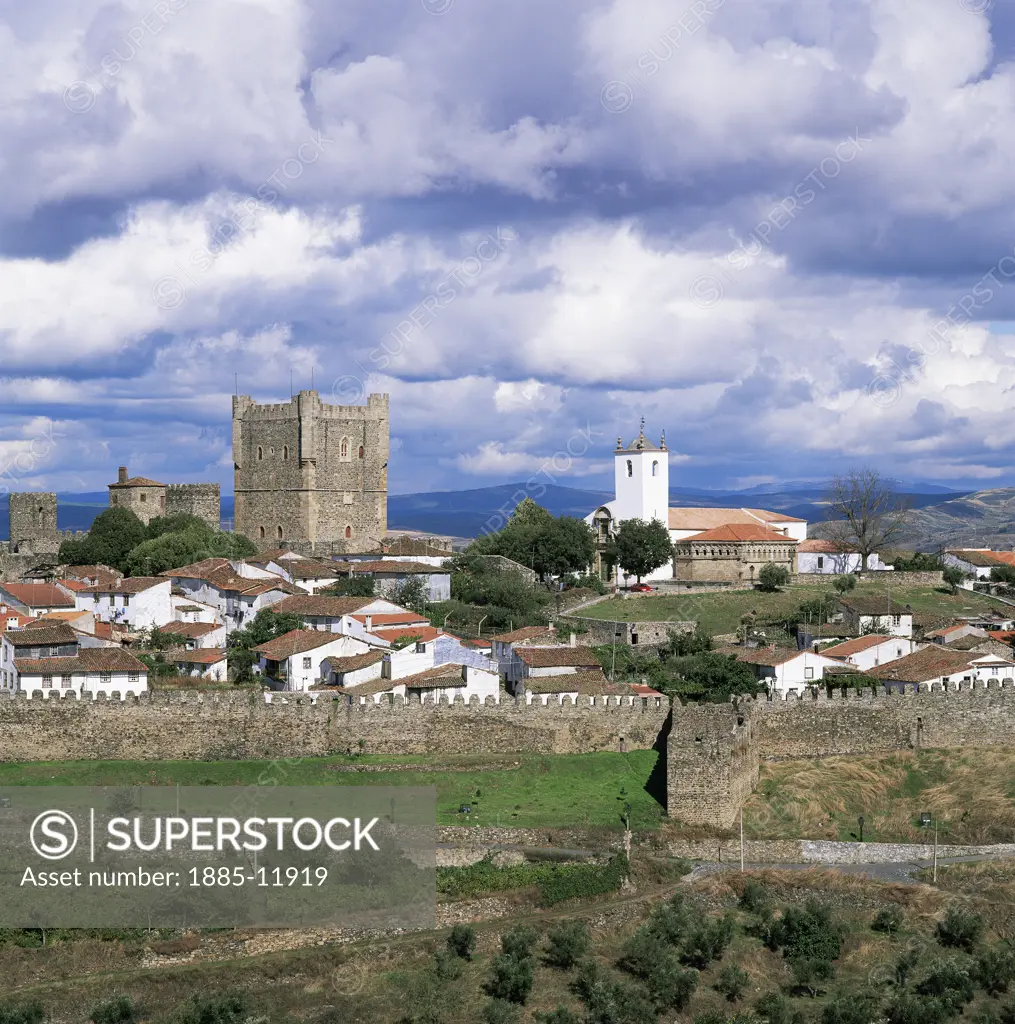 Portugal, , Braganca, View over the walled village with castle and church