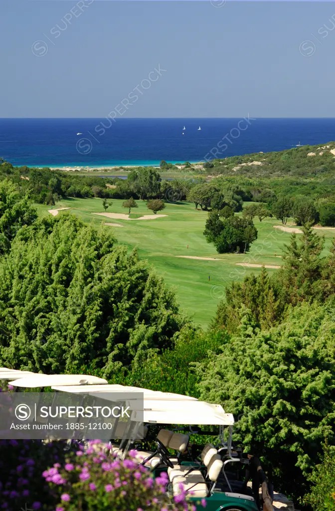 Italy, Sardinia, Porto Pevero, View over golf club to sea