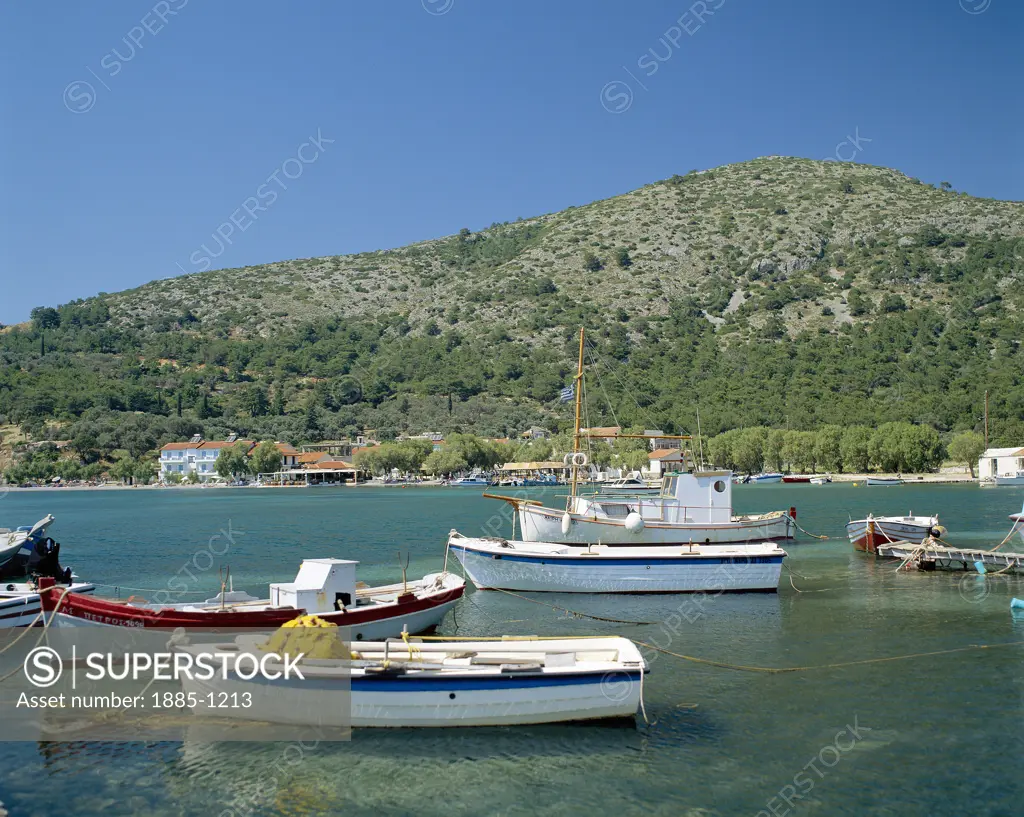 Greek Islands, Samos Island, Possidonio, View of moored boats