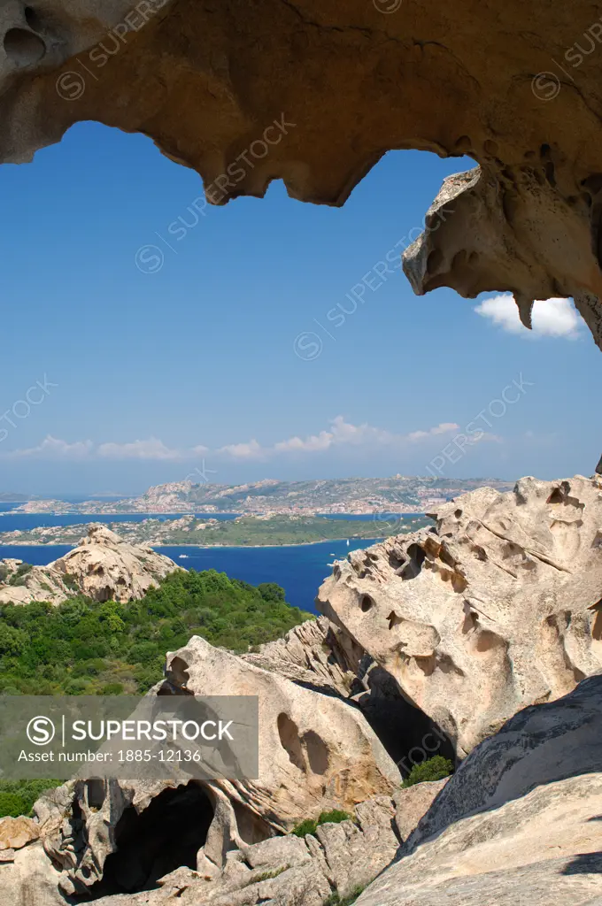 Italy, Sardinia, Capo d'Orso, View at Bear Rock across to La Maddalena
