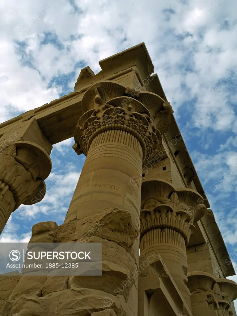 Egypt, , Aswan, Close up of columns of the Kiosk of Trajan at the Temple of Isis at Philae 