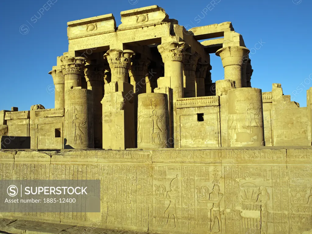 Egypt, , Kom Ombo, Section of temple at Kom Ombo with reliefs