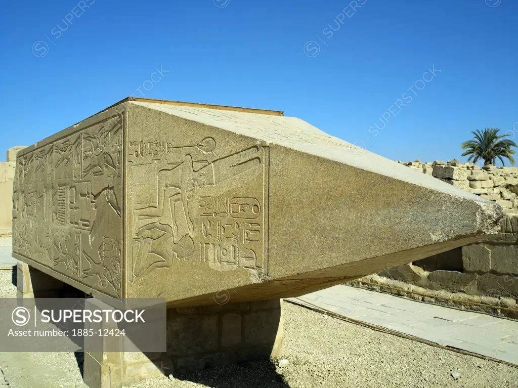 Egypt, , Luxor, Karnak - fallen Obelisk of Hatshepsut at Temple of Amun